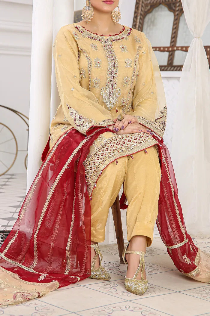 Pakistani Organza Suits Baroque-1421-DESERT SAND
