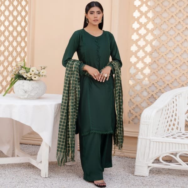 Readymade Ladies Linen Pakistani Suit-1404-Green
