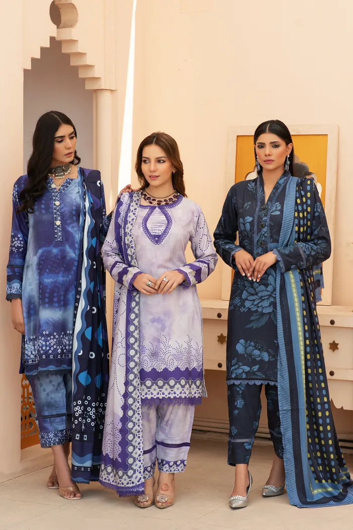 Pakistani Baroque Suits Egyptian Linen-1442-Blue Bell