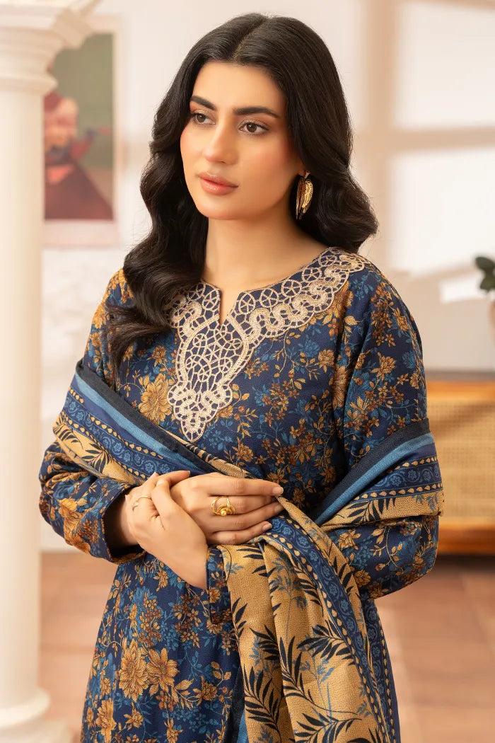 Pakistani Women’s EID Winter Wear 3-Piece Printed Suit – Dhanak, Blue | 1476 | Designer Rack (Copy)
