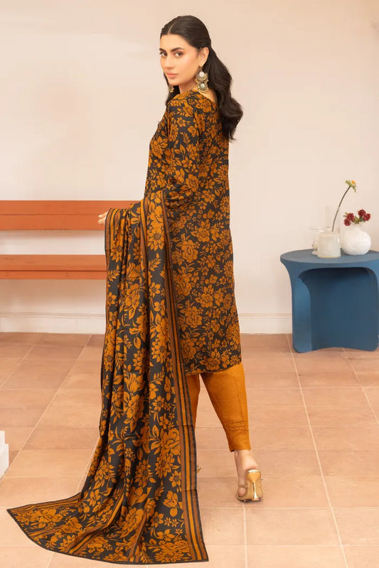 Pakistani Women’s Casual Winter Wear 3-Piece Printed Suit – Dhanak, Brown | 1476 | Designer Rack