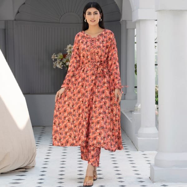 Dhanak Floral Printed Women Wear Frock Co-Ord-1451-Pink