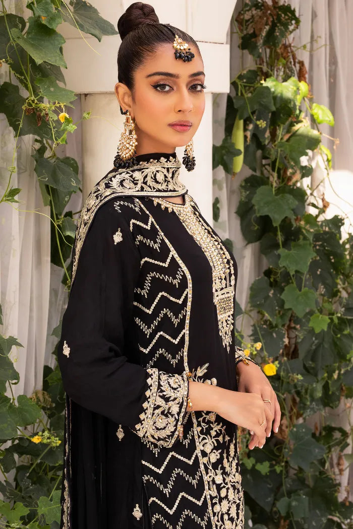 Pakistani ladies Suit Chiffon Gharara Baroque Fashion-1387-Black