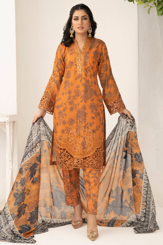 Pakistani Women’s Casual Wear 3-Piece Suit – Silk, Mustard | 1471 | Designer Rack