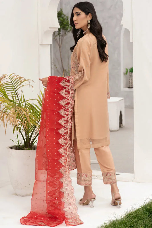 Pakistani Organza Suit Imrozia-1406-Dark Beige