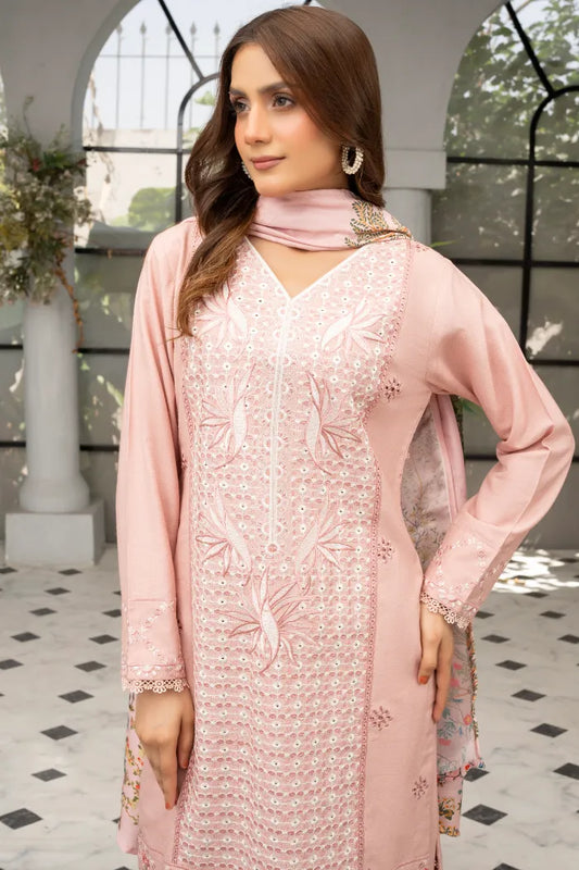 Elaf Dhanak Chikan Kari Suits 1465 Pink