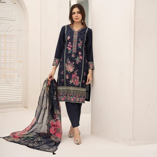 Elan Embroidered Chikan Kari Lawn 1468 Navy
