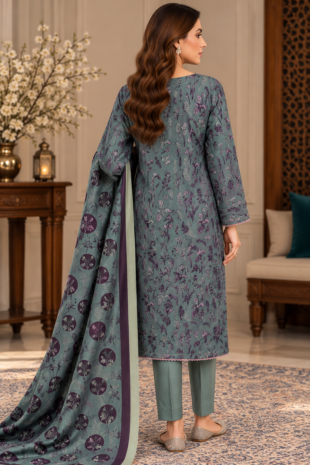 Pakistani Women’s Casual Winter Wear 3-Piece Embroidered Suit – Dhanak, Mint | 1505 | Designer Rack