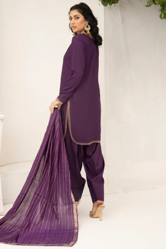 Farshi Shalwar Readymade Linen Purple 1467