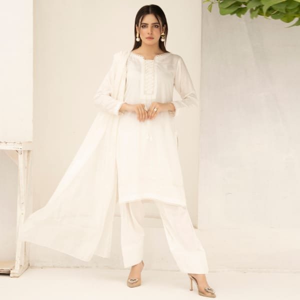 Farshi Shalwar Readymade Linen White 1467