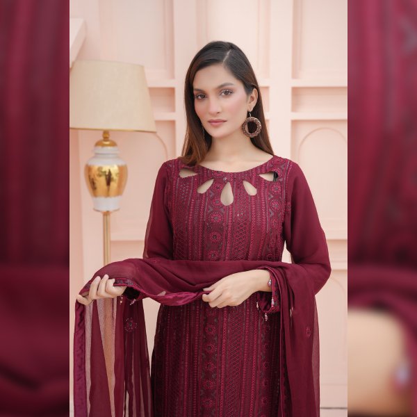 Ladies chiffon by Maria B 1475 Mahroon