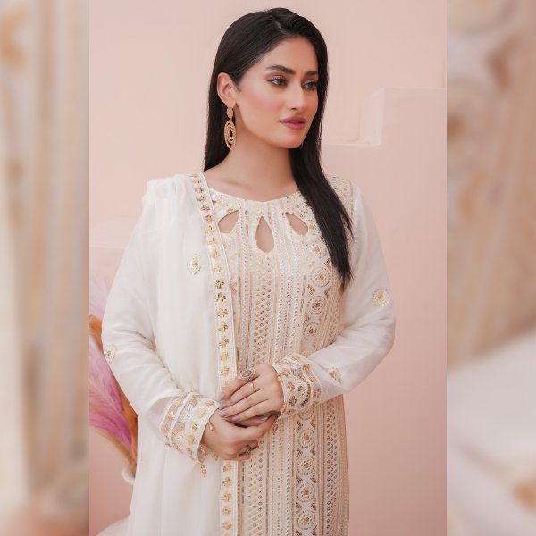 Ladies chiffon by Maria B 1475 Off White