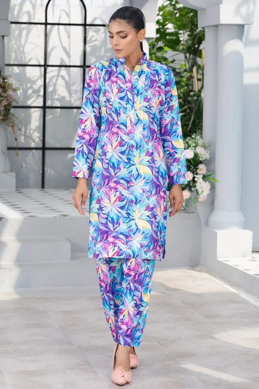 Readymade Linen Floral Printed CO-ORDS SET -1452-light Blue