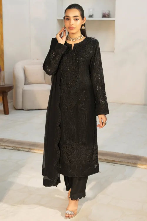 Pakistani Ready Made Ladies chiffon party wear Suit by Maria B BLACK