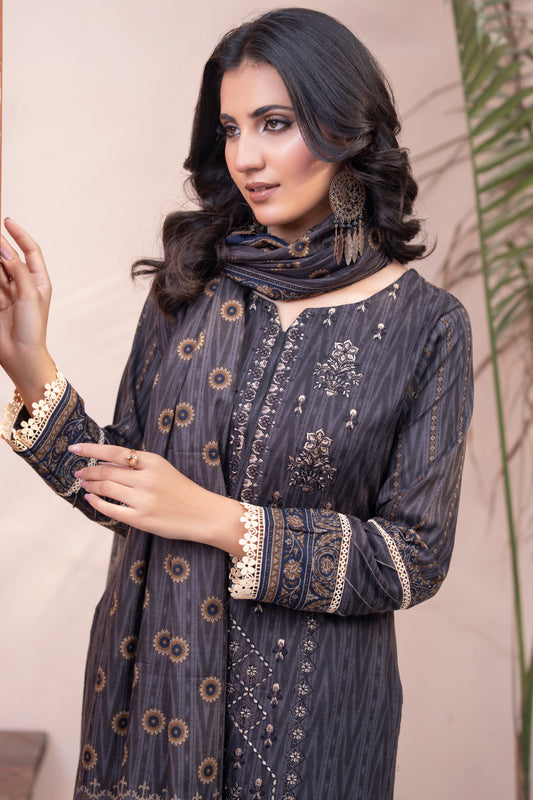 Pakistani Embroidered Gray Dhanak Suit for Women – Winter Designer Collection