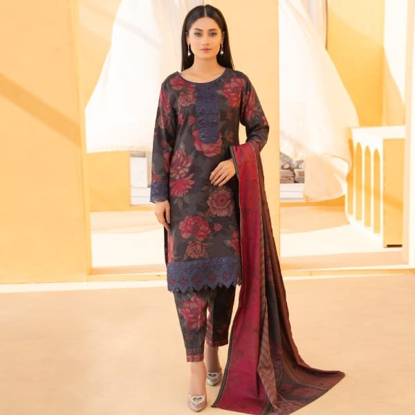 Pakistani Suits Dhanak Baroque Ladies Embroidery-1462-red rose