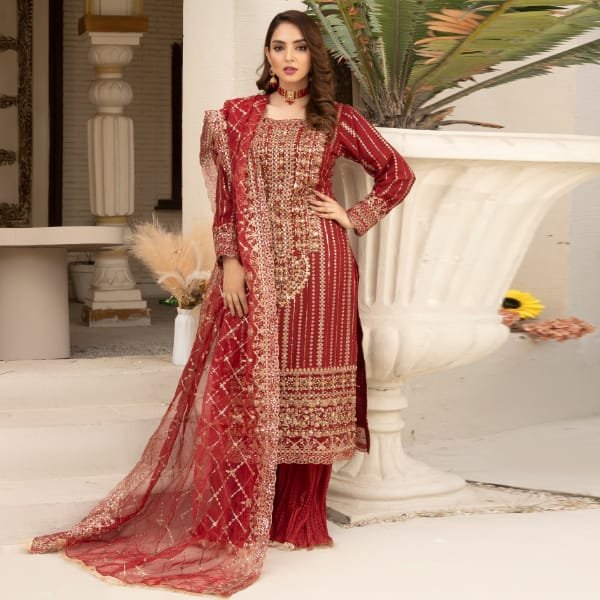 Partywear Chiffon Motifz 1464 Mahroon