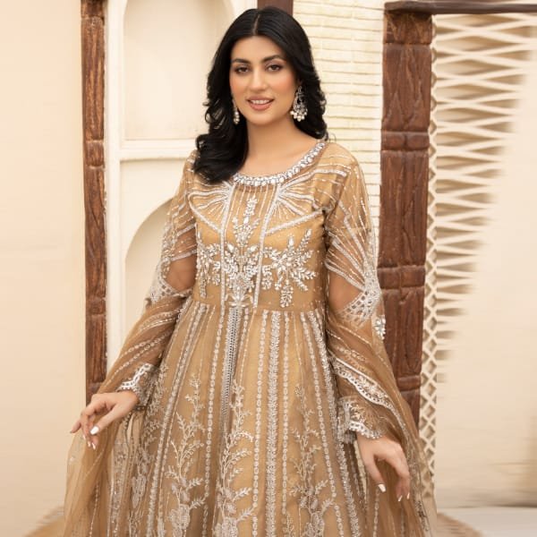 Partywear Organza Maxi Emaan Adeel 1464 Latte