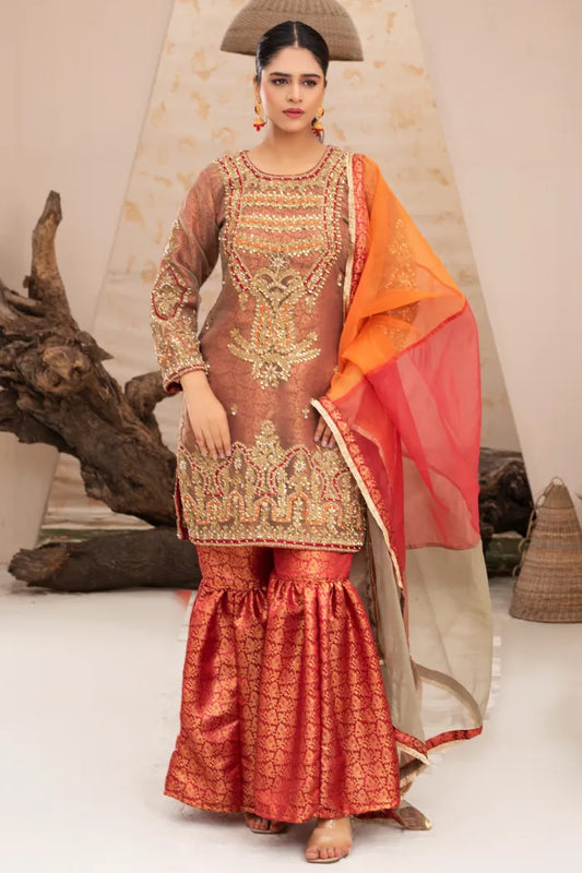 Readymade Ladies Partywear Imrozia-1441-red Jamawar Gharara