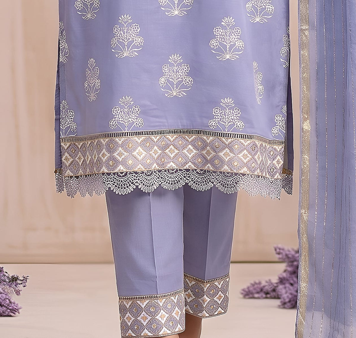 Pakistani Women's Casual Wear 3 pc Suit Cambric Cotton Sky Blue| 1501 | Designer Rack