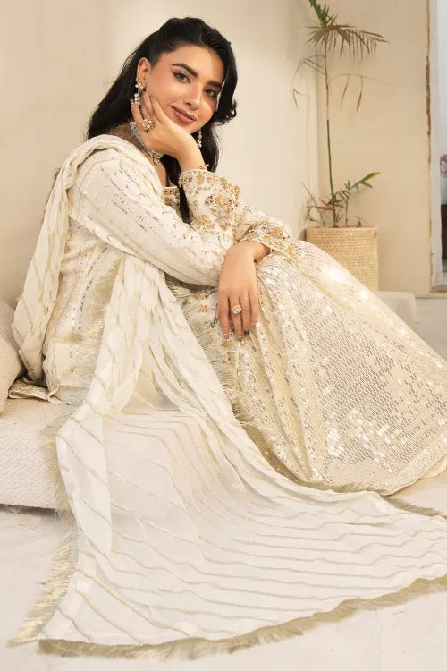 Imrozia 3 Piece White Sharara Suit | Designer Rack UK