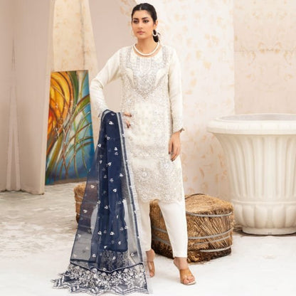 Pakistani Organza Suit Readymade Baroque-1441-PEARL BLUE