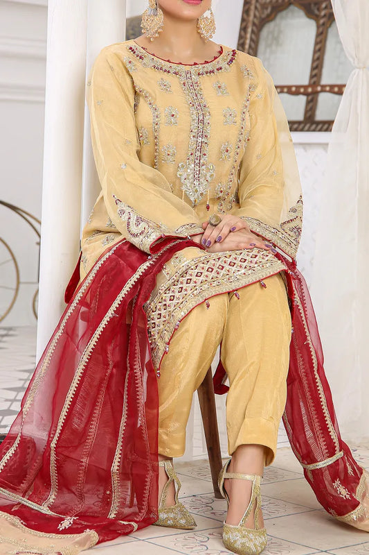 Pakistani Organza Suits Baroque-1421-DESERT SAND