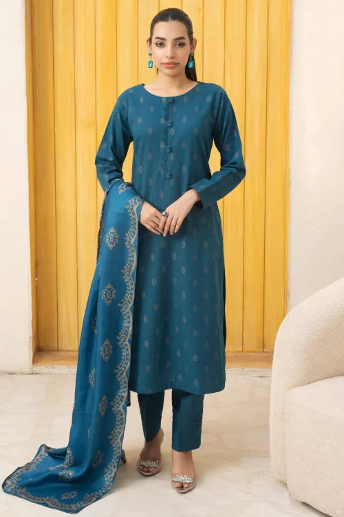 Pakistani Ready to Wear winter Khadder Teal Suit for Women – Winter Designer Collection