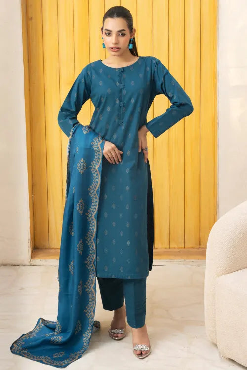 Pakistani Ready to Wear winter Khadder Teal Suit for Women – Winter Designer Collection