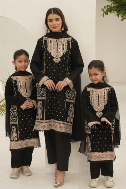 Pakistani Women’s Casual Wear 3-Piece Suit, Mother & Daughter Collection – Lawn, Black | 1469 | Designer Rack