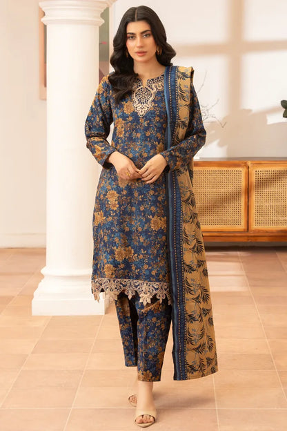 Pakistani Women’s EID Winter Wear  3-Piece Printed Suit – Dhanak, Blue | 1476 | Designer Rack (Copy)