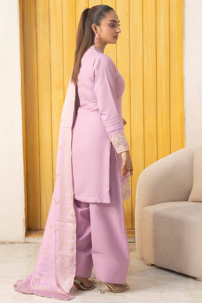 Pakistani Women’s Casual Winter Wear 3-Piece Embroidered  Suit – Dhanak, Tea Pink | 1478 | Designer Rack