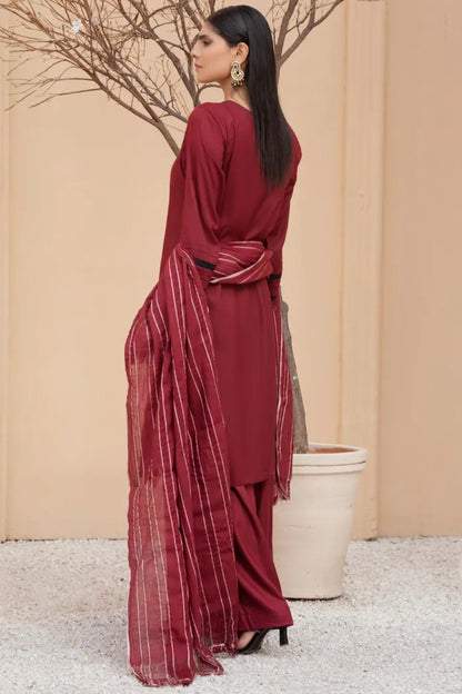 Readymade Ladies Linen Pakistani Suit-1404-Mahroon