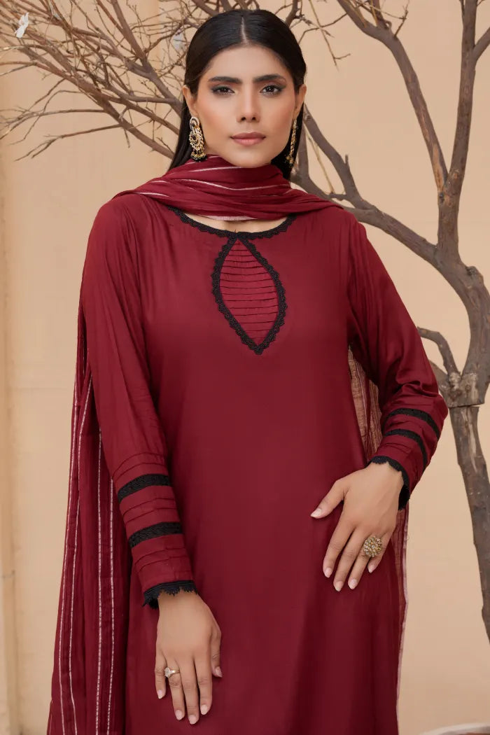 Readymade Ladies Linen Pakistani Suit-1404-Mahroon