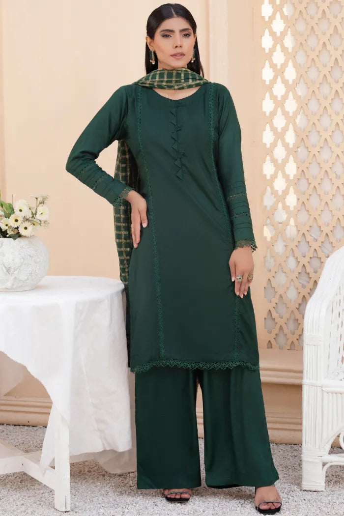 Readymade Ladies Linen Pakistani Suit-1404-Green