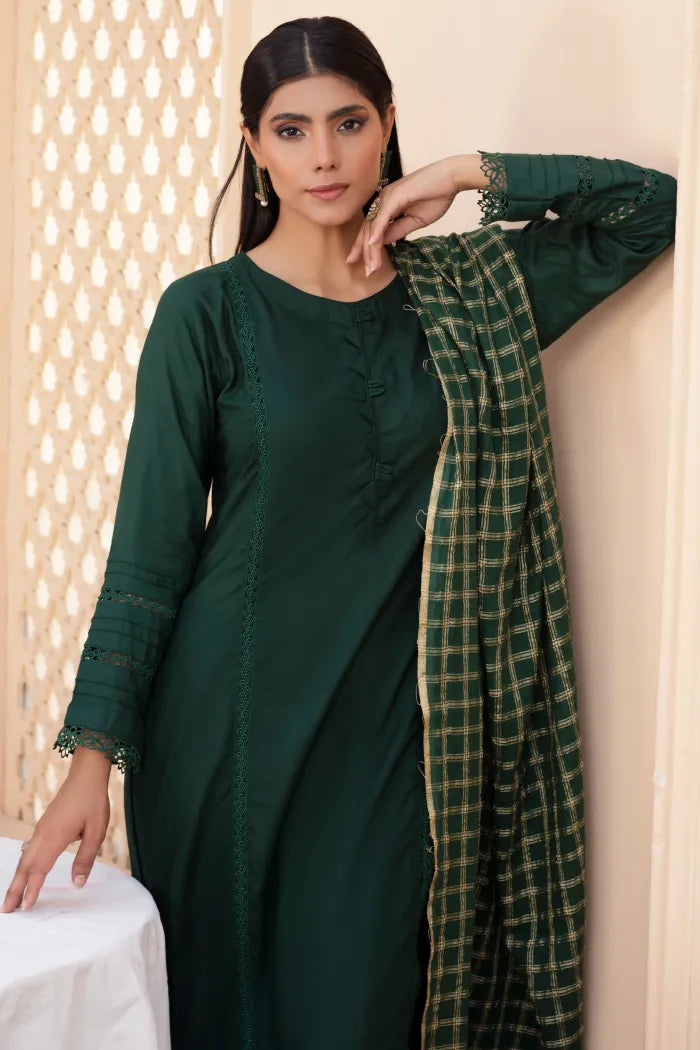 Readymade Ladies Linen Pakistani Suit-1404-Green