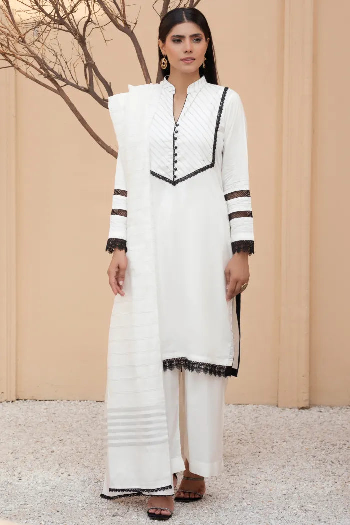 Readymade Ladies Linen Pakistani Suit-1404-White