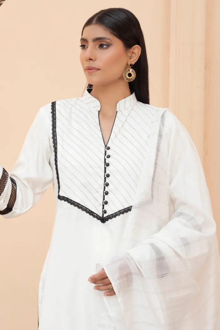 Readymade Ladies Linen Pakistani Suit-1404-White