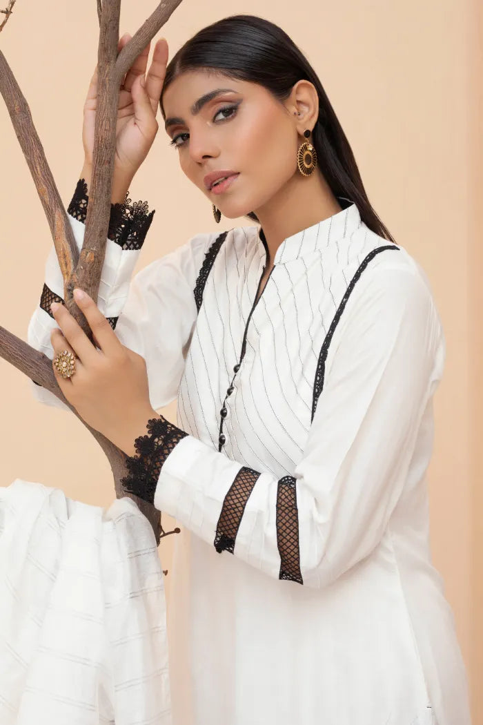 Readymade Ladies Linen Pakistani Suit-1404-White