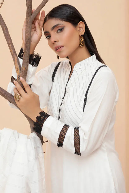 Readymade Ladies Linen Pakistani Suit-1404-White