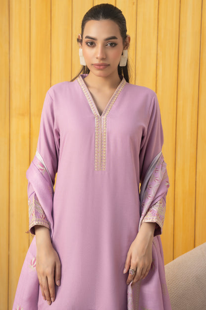 Pakistani Women’s Casual Winter Wear 3-Piece Embroidered  Suit with Farshi Shalwar – Dhanak, Tea Pink | 1478 | Designer Rack