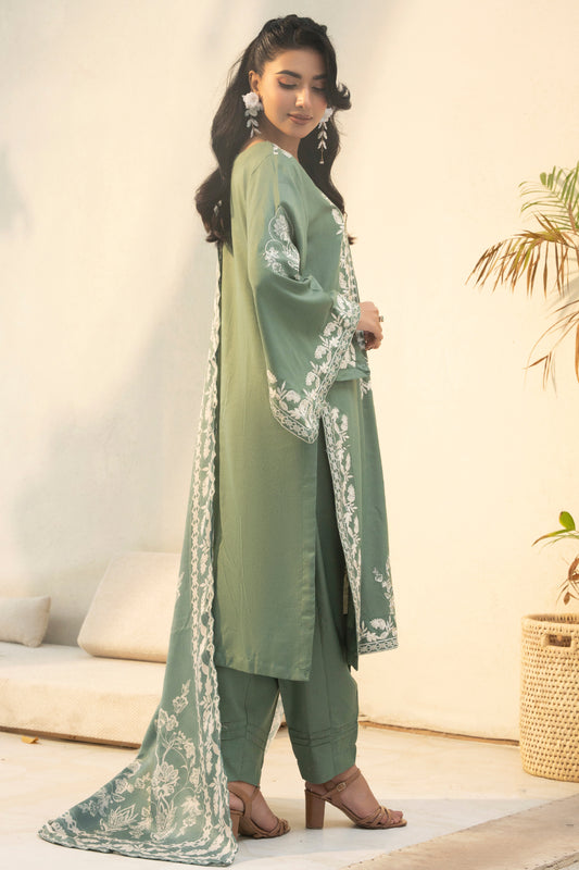 Pakistani Women’s Casual Winter Wear 3-Piece Embroidered  Suit – Dhanak, Sea Green | 1478 | Designer Rack