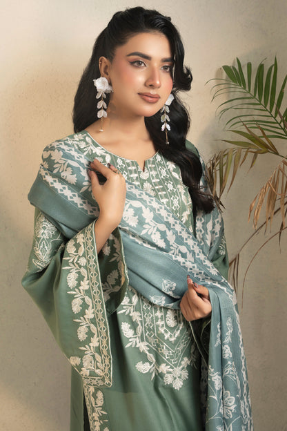 Pakistani Women’s Casual Winter Wear 3-Piece Embroidered  Suit – Dhanak, Sea Green | 1478 | Designer Rack