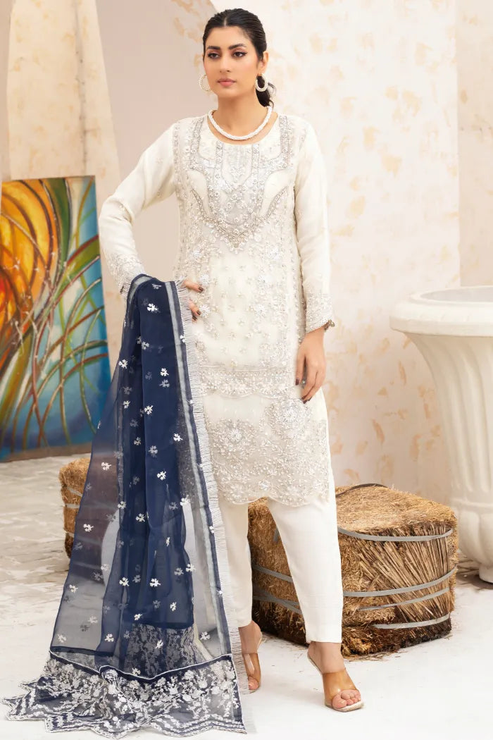 Pakistani Organza Suit Readymade Baroque-1441-PEARL BLUE