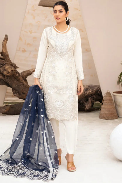 Pakistani Organza Suit Readymade Baroque-1441-PEARL BLUE