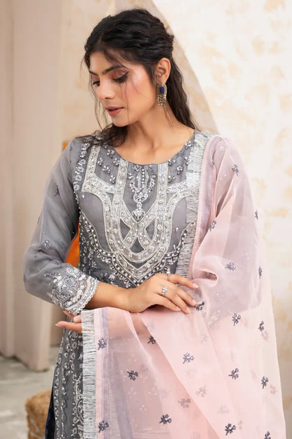 Readymade Baroque Organza-1441-Grey Pink