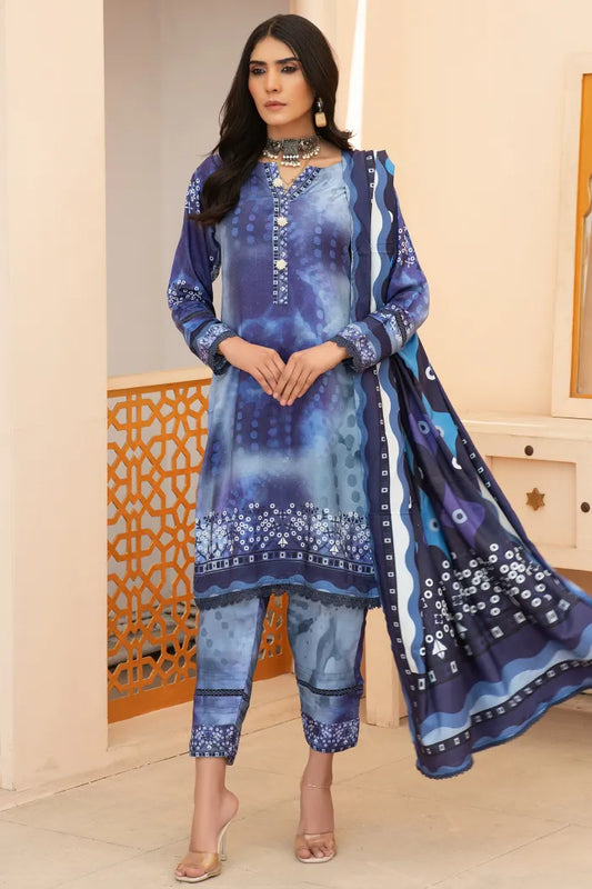 Pakistani Baroque Suits Egyptian Linen-1442-Blue Bell
