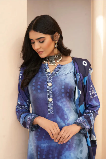 Pakistani Baroque Suits Egyptian Linen-1442-Blue Bell