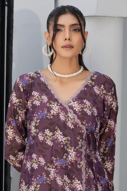 Dhanak Floral Printed Women Wear Frock Co-Ord-1451-Purple