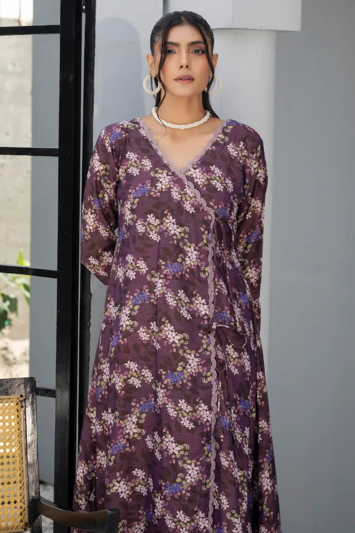 Dhanak Floral Printed Women Wear Frock Co-Ord-1451-Purple